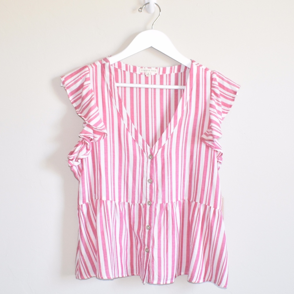 Copper Key Sleeveless Top Ruffle Shoulder